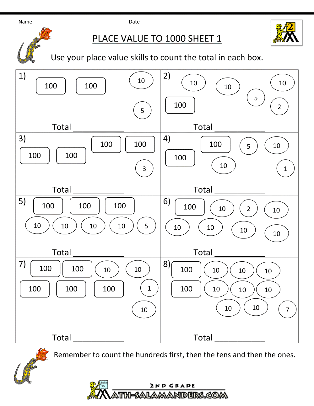 Numbers To 1000 Worksheets 2nd Grade Pdf