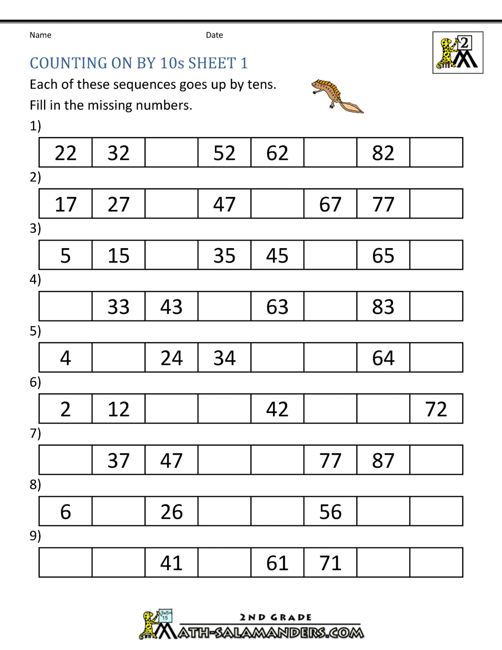 Counting By Tens Kindergarten Worksheets