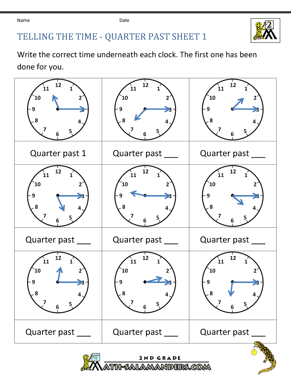 Past worksheet time  practice Quarter Times