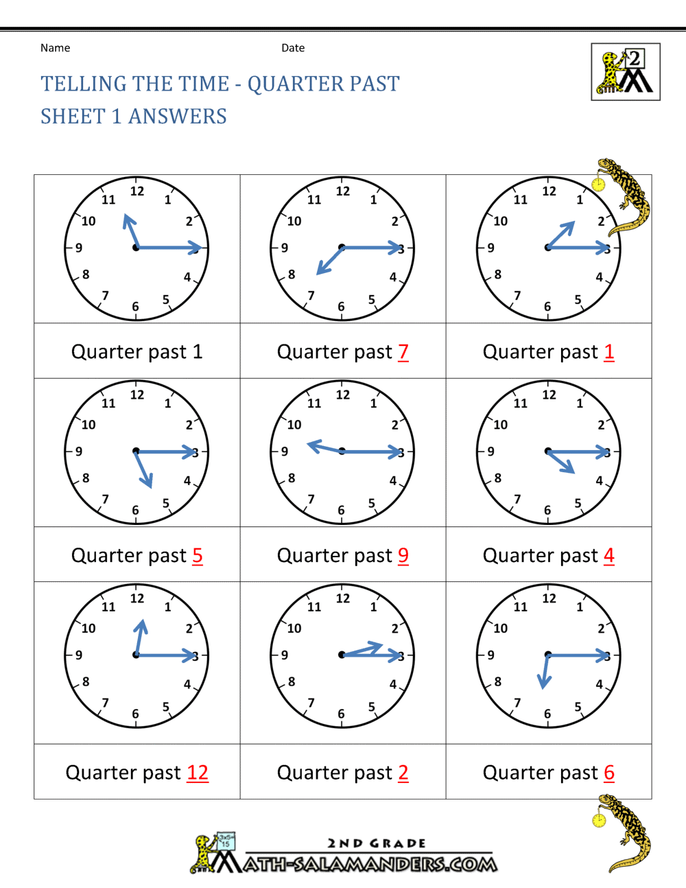 Clock Worksheets Quarter Past and Quarter to