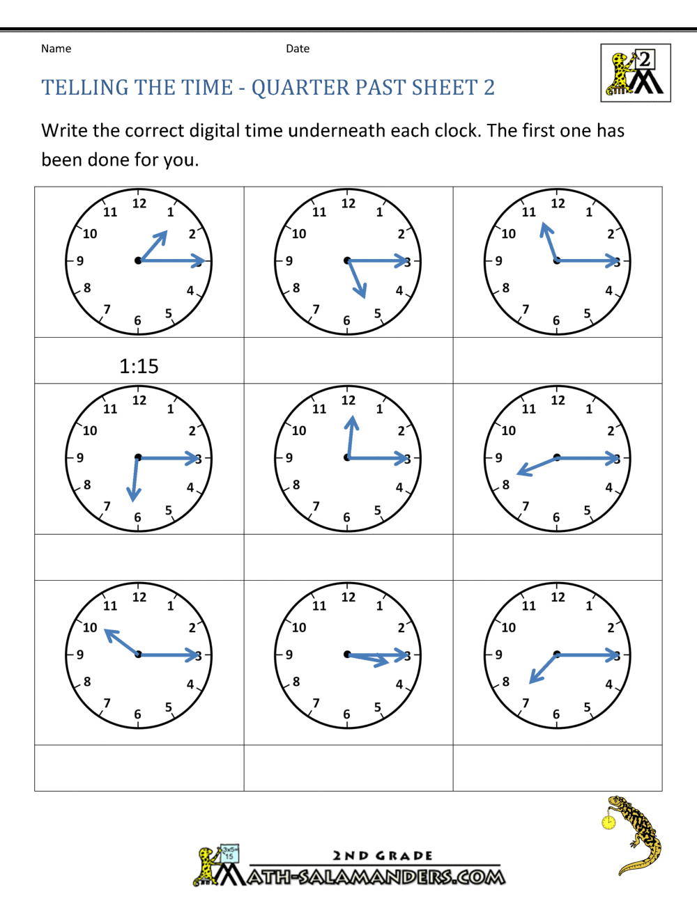 Clock Worksheets Quarter Past and Quarter to