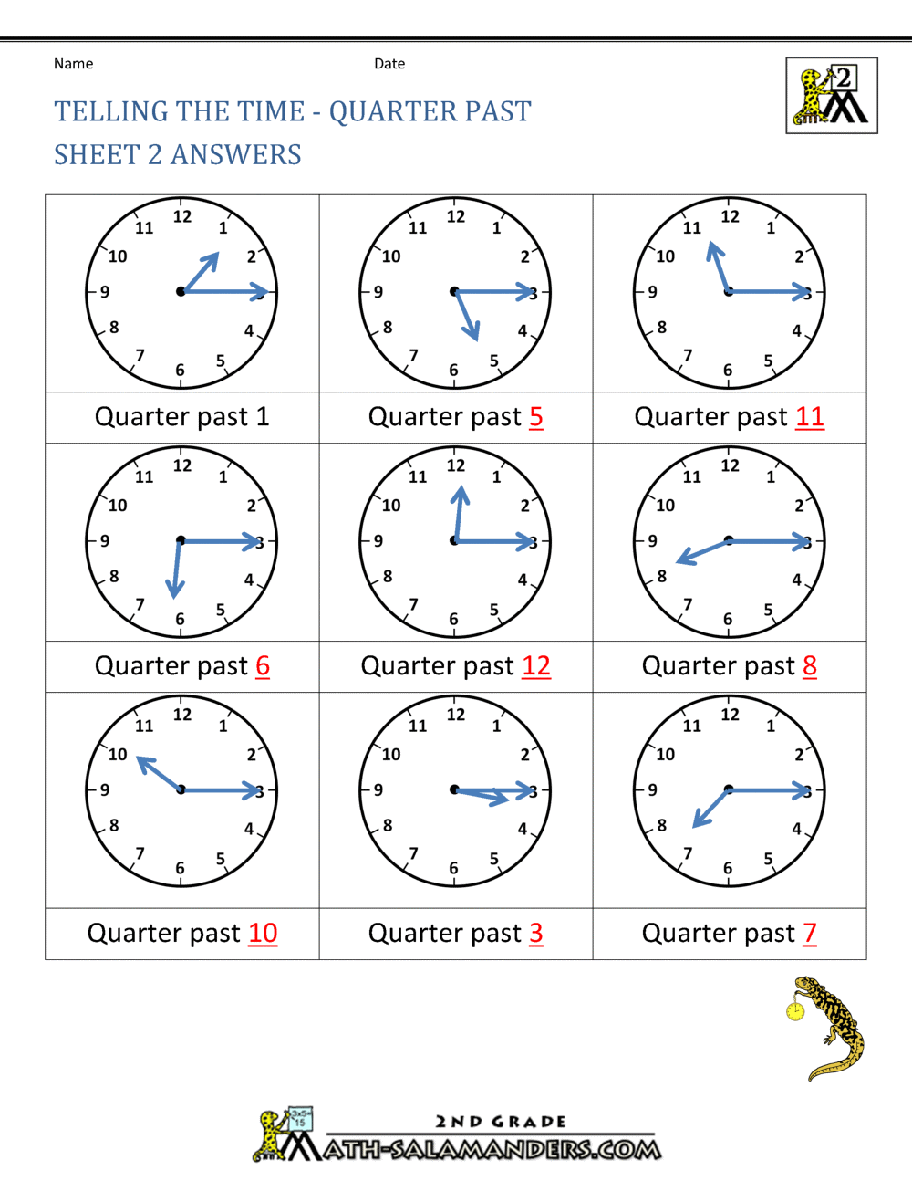 Clock Worksheets Quarter Past and Quarter to