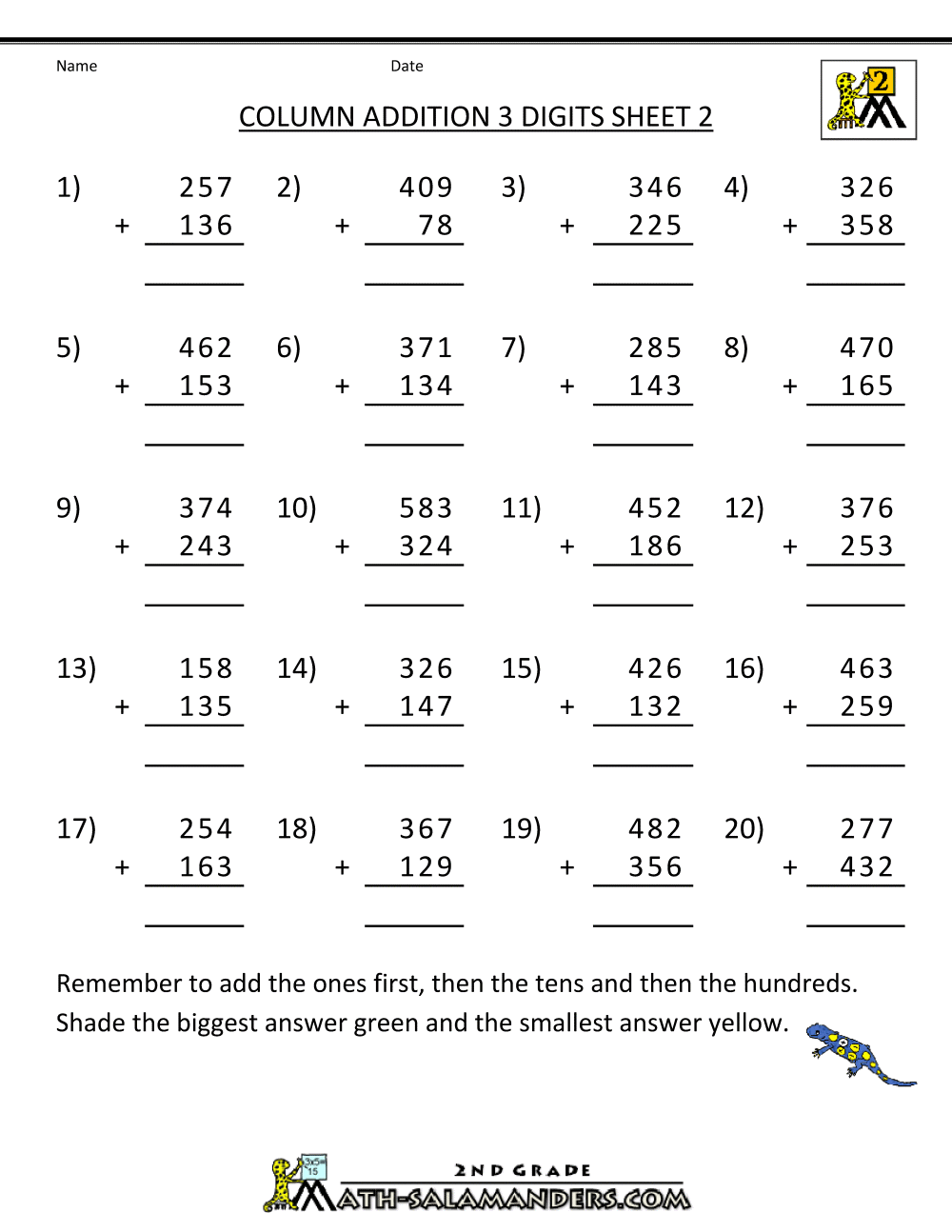 worksheets addition  column missing math 3 ks2 2 addition digits addition number