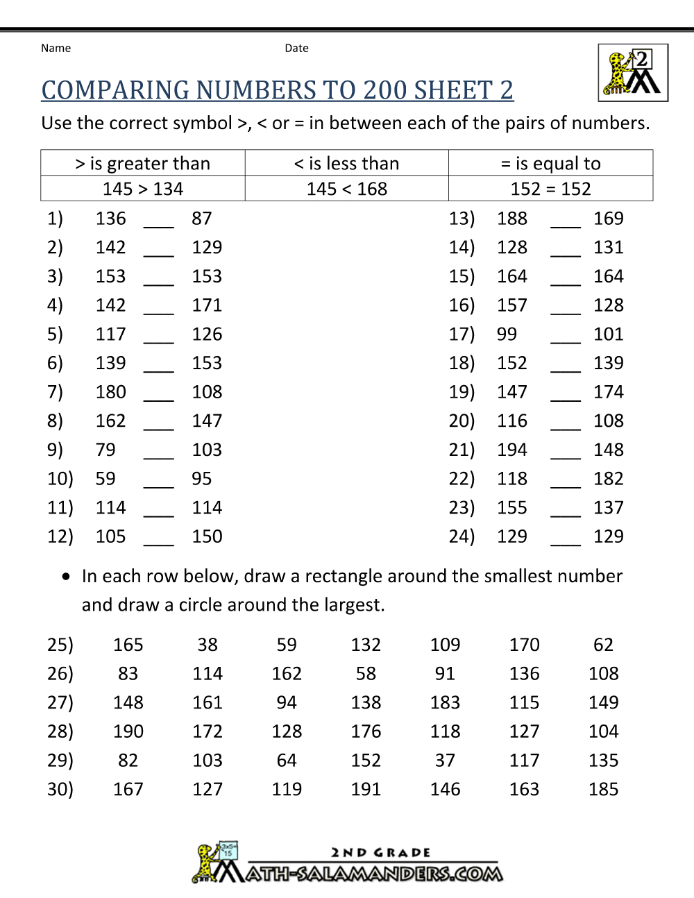 Comparing Numbers To 500