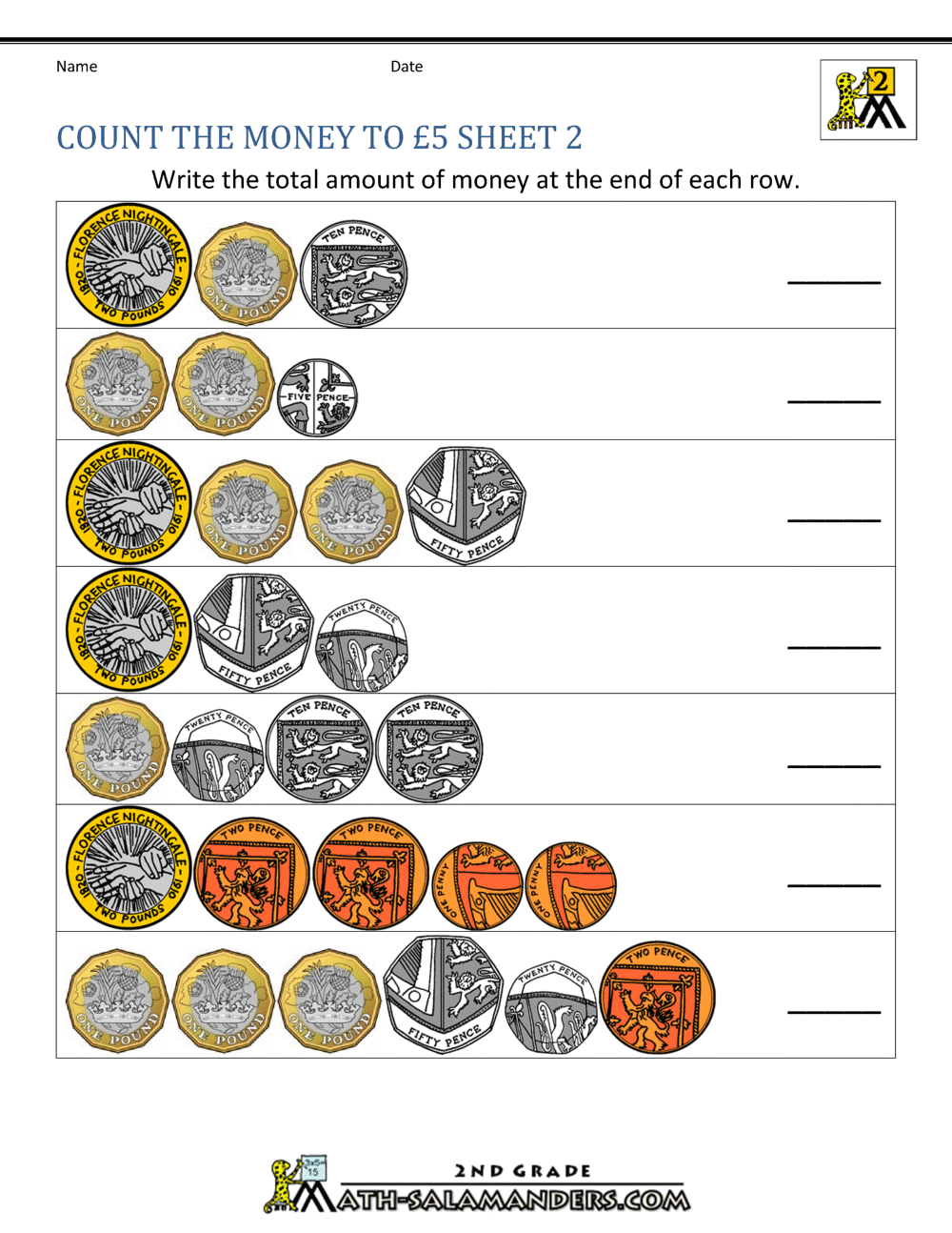 UK Money Worksheets To 5