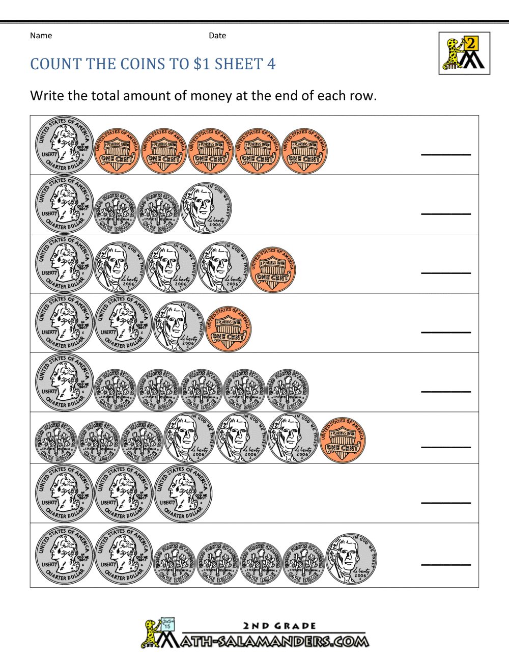 free counting money worksheets for third grade