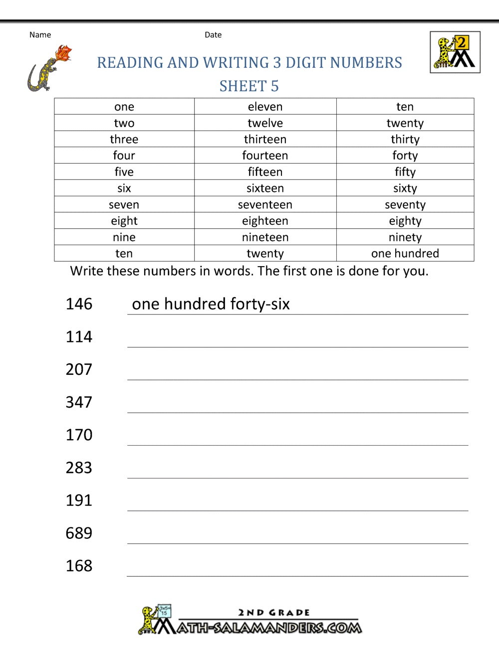 Reading And Writing Numbers To 10 000 Worksheet