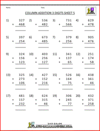 Printables Free Printable Addition Worksheets free printable addition worksheets 3 digits column 5