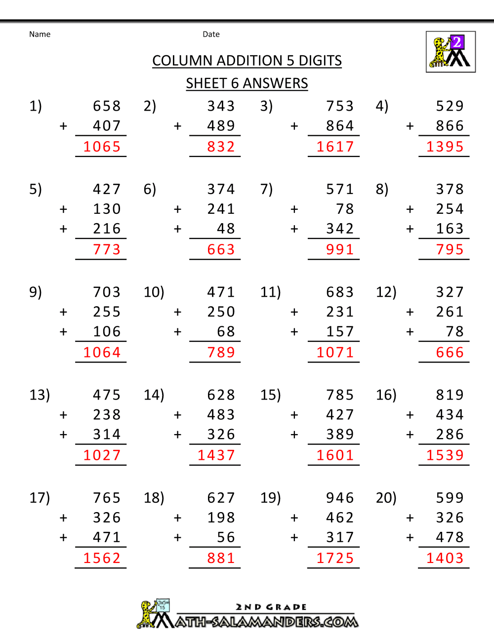 Free Printable Addition Worksheets 3 Digits