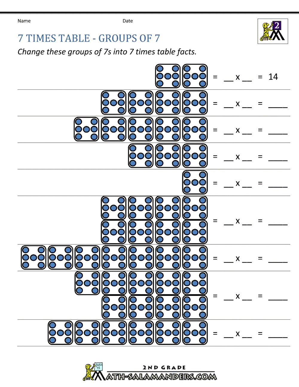 7s Multiplication Facts Worksheet