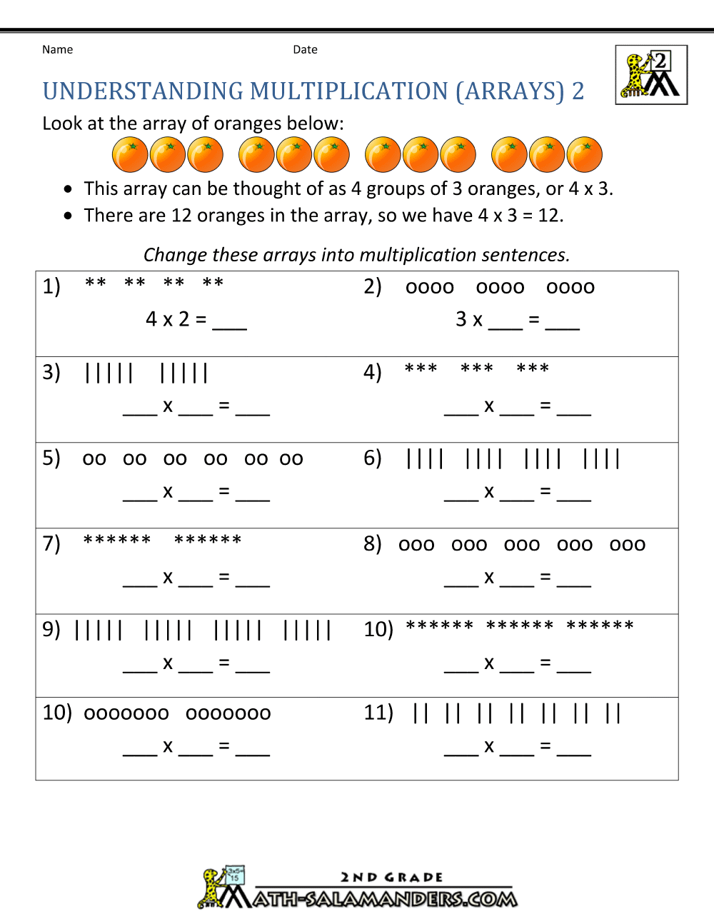 4th Grade Multiplication Array Worksheets