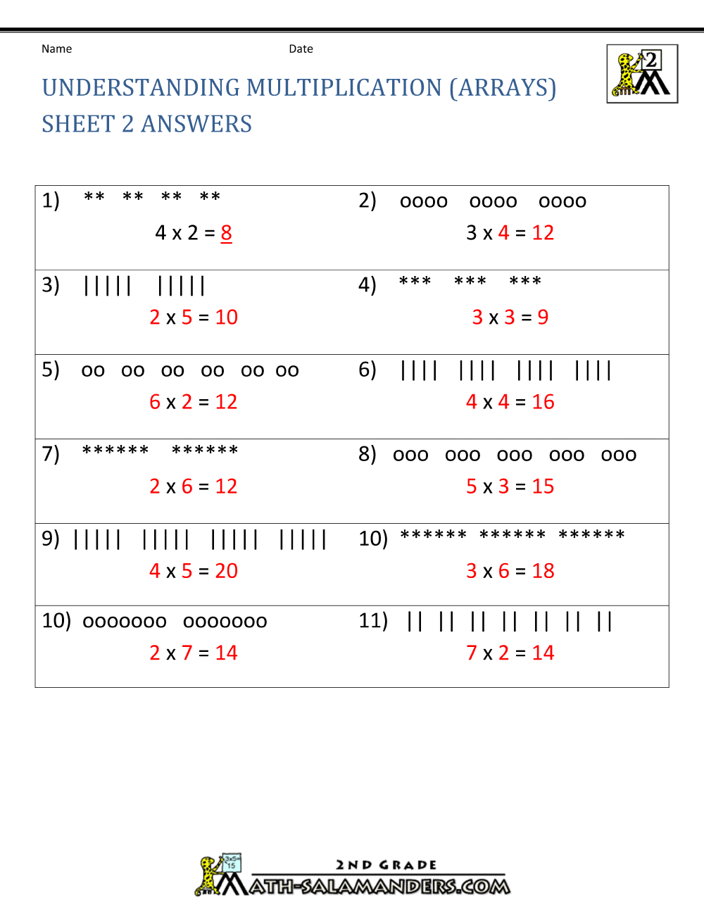 Multiplication Worksheets 2nd Grade Arrays