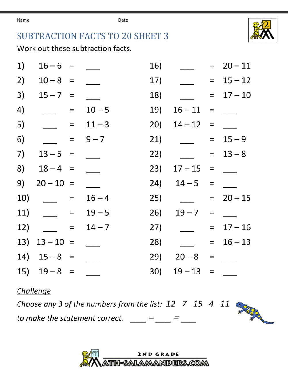 subtraction-facts-worksheets