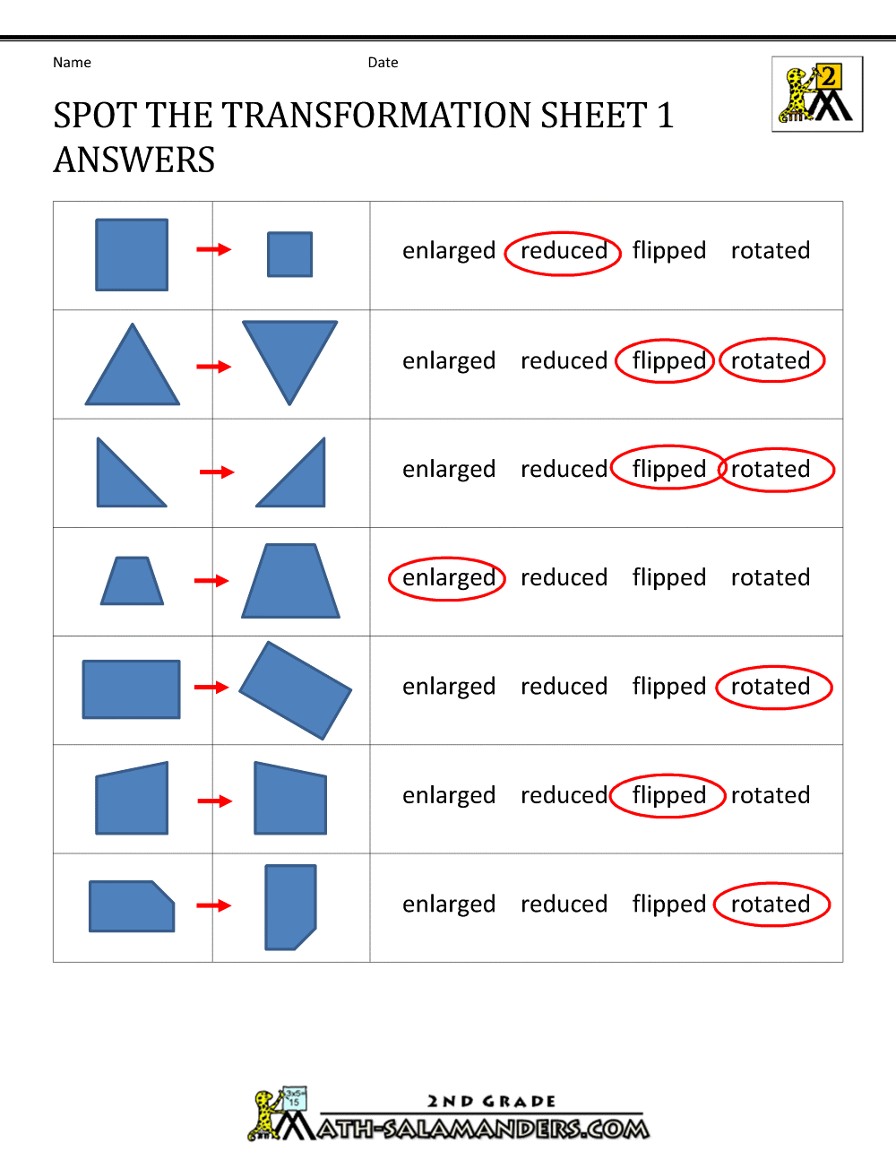 Transformation Geometry Worksheets 2nd Grade