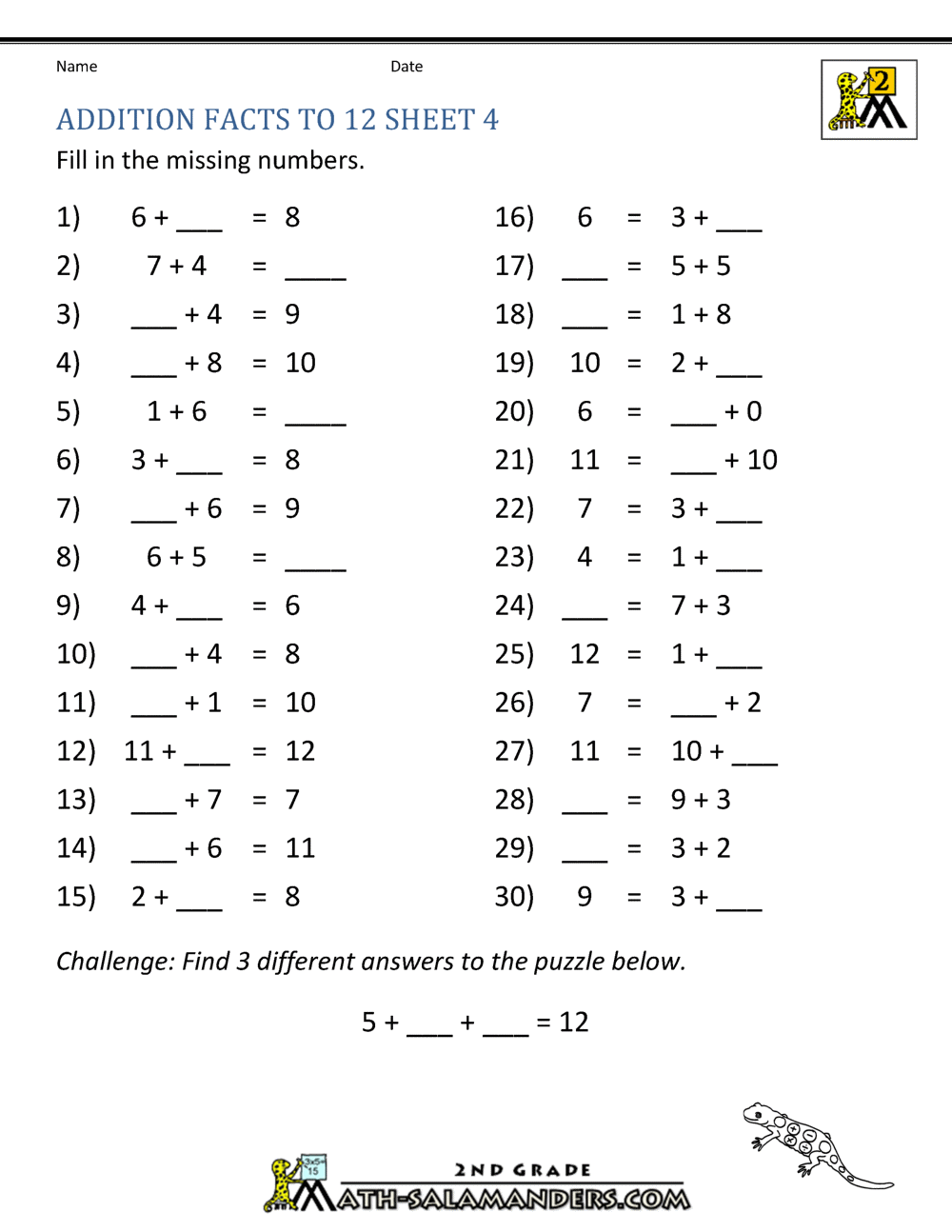 Learning Addition Facts to 12+12