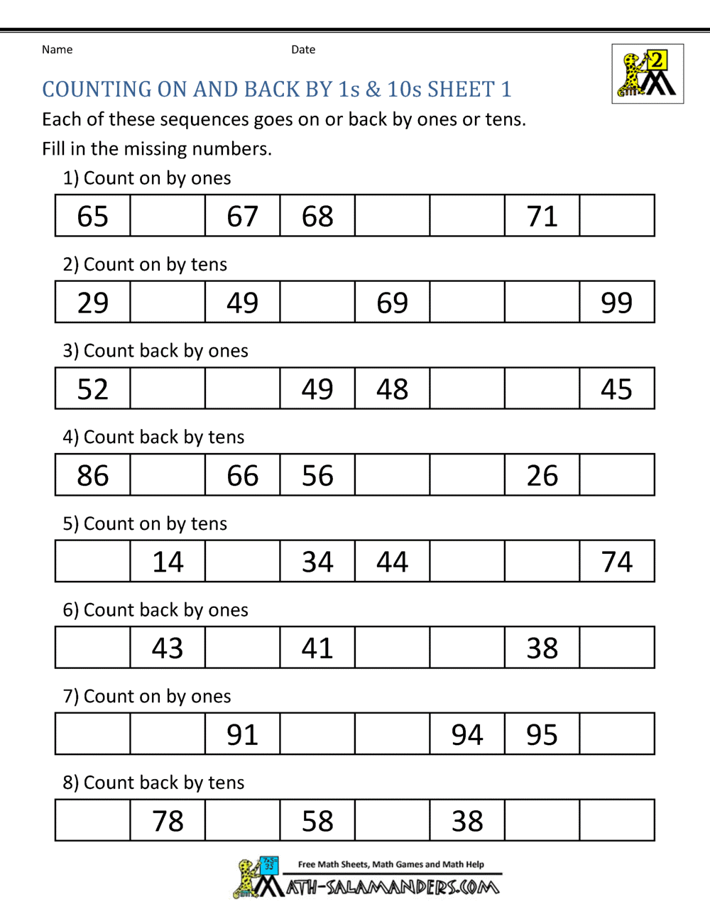 Count By Tens Worksheets