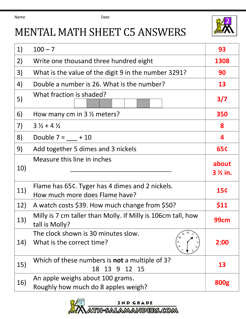 Free Printable Mental Maths Worksheets For Grade 3