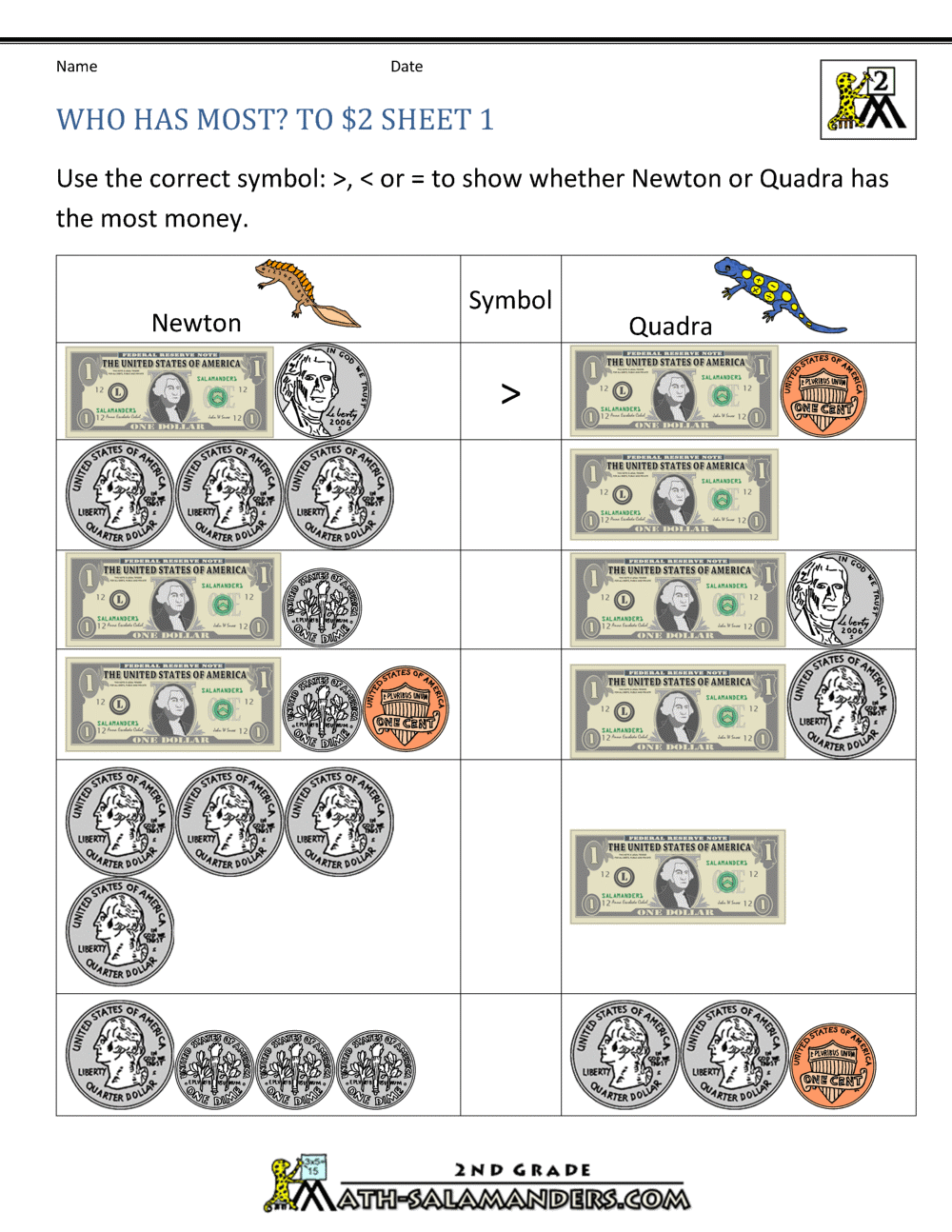 4th grade math money worksheets