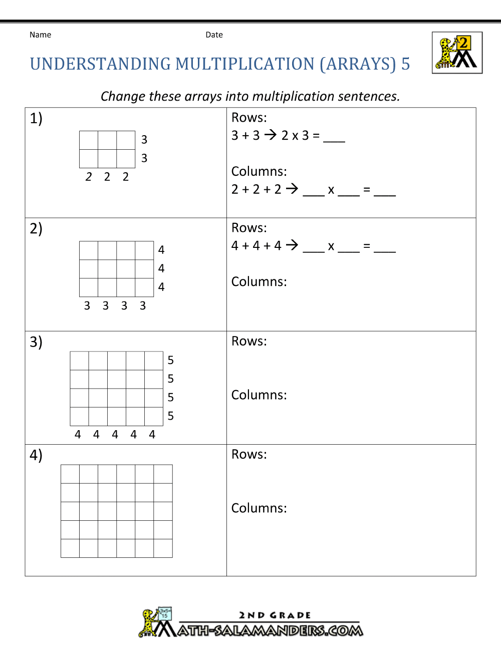 Multiplication Arrays Worksheets