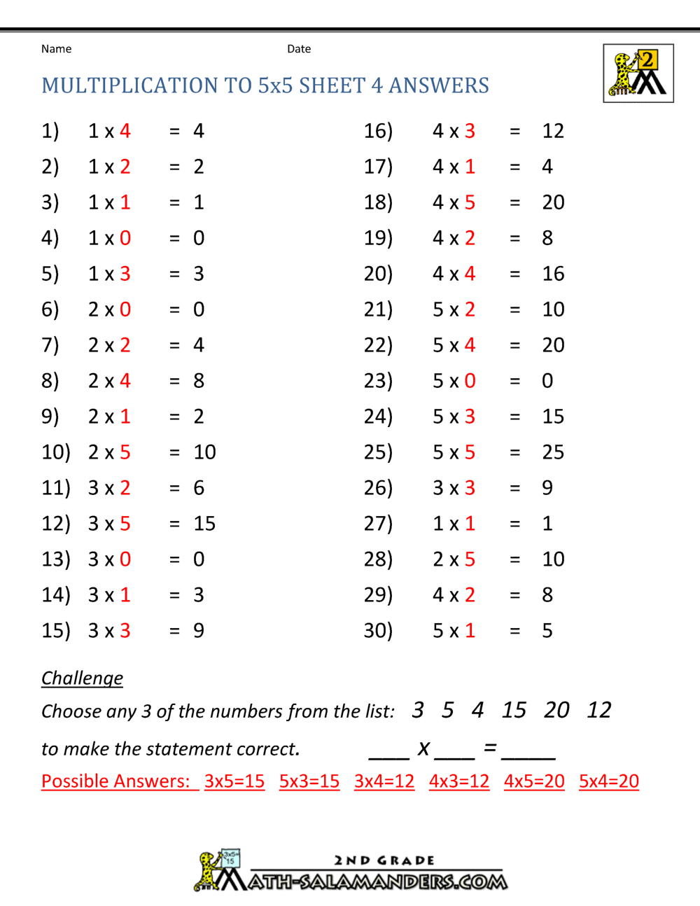 Worksheet Multiplication Practice