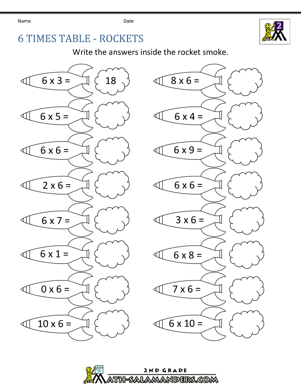 Number 6 Multiplication Worksheet