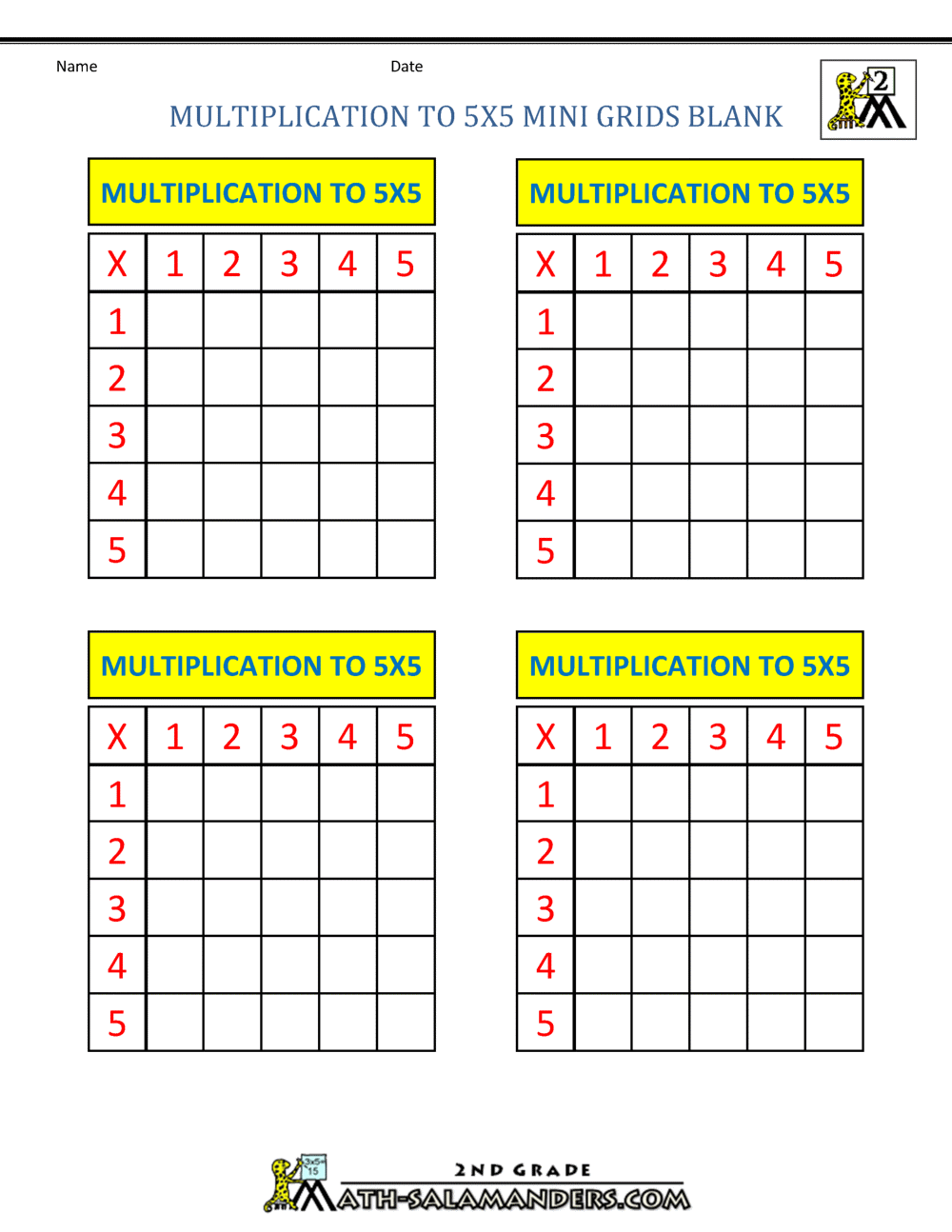  Multiplication Practice Worksheets To 5x5