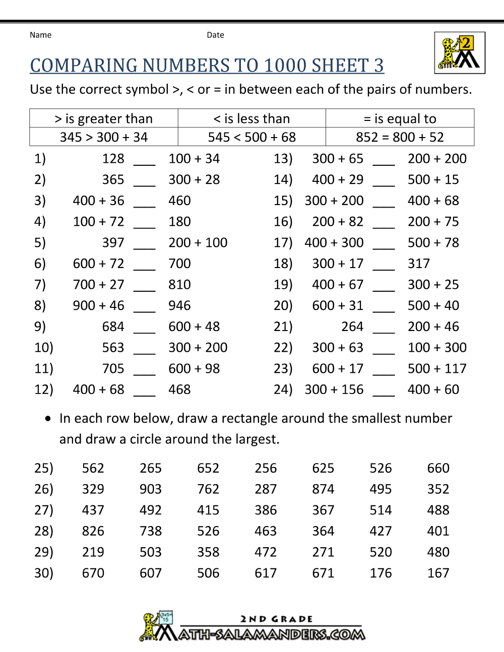 Comparing Numbers to 1000