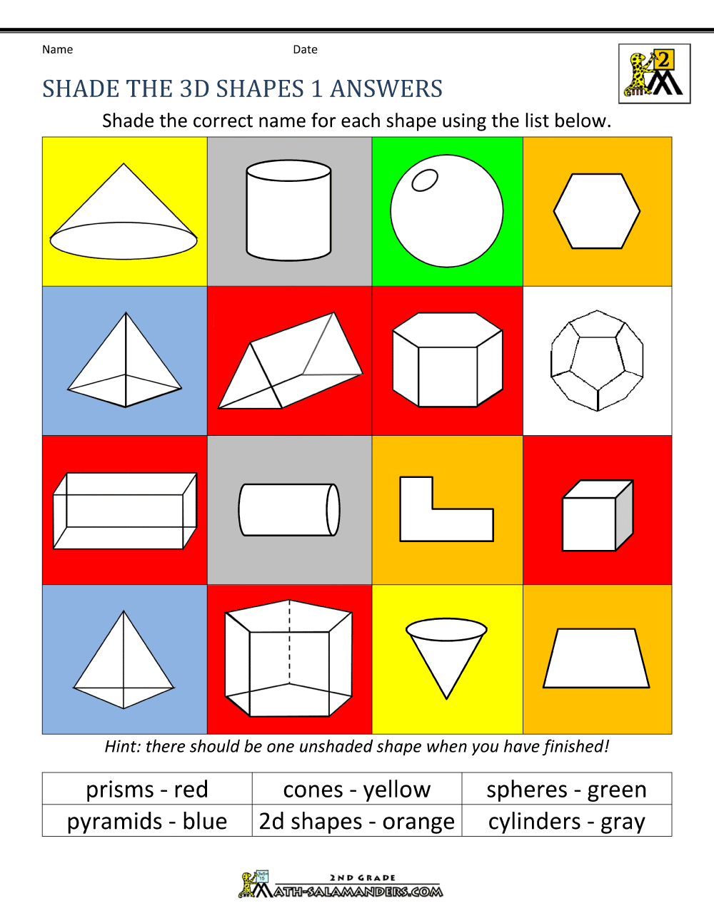 3d Shapes Worksheets 2nd Grade