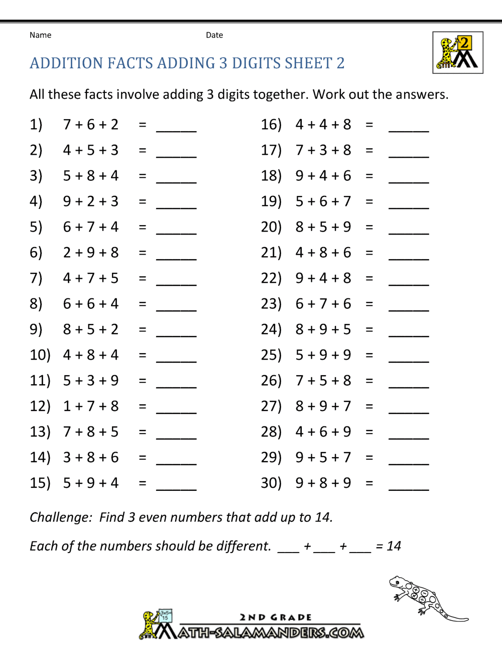 digits addition 3 column printable worksheets 2 and addition number addition subtraction worksheets add missing facts