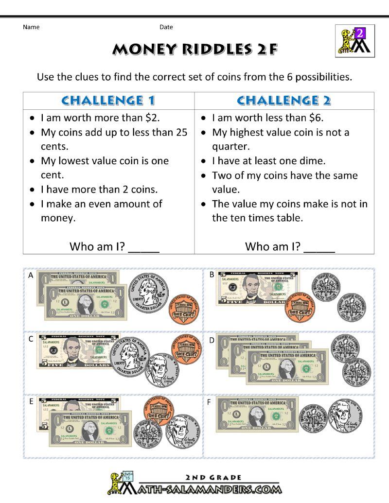 free counting money worksheets for second grade