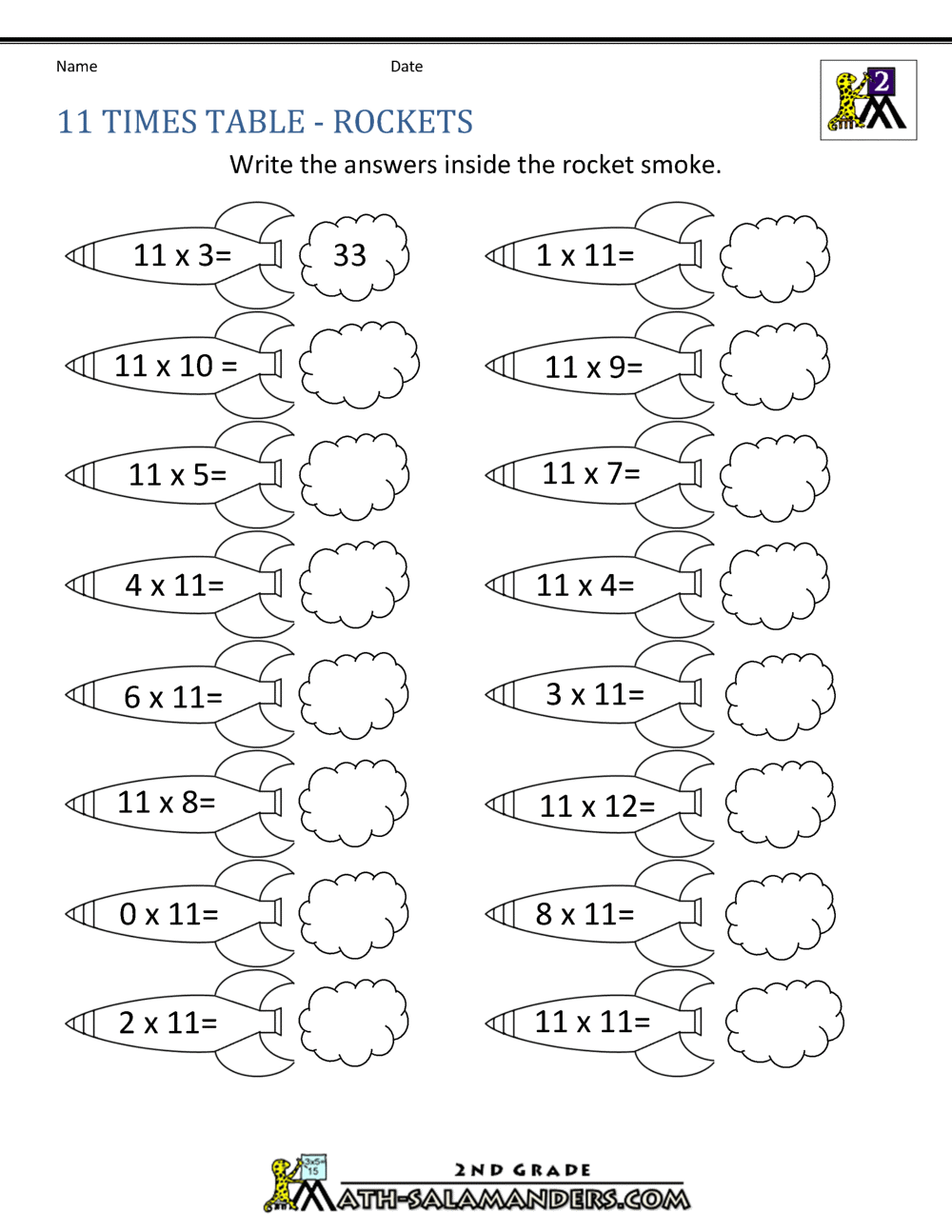Multiplication Table 11 Worksheet
