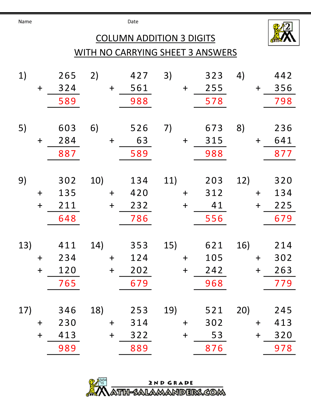 Math homework for grade 3