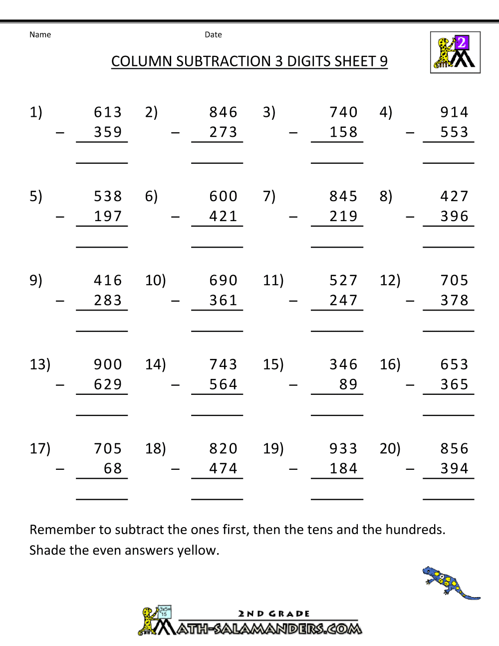 Subtraction with Regrouping Worksheets