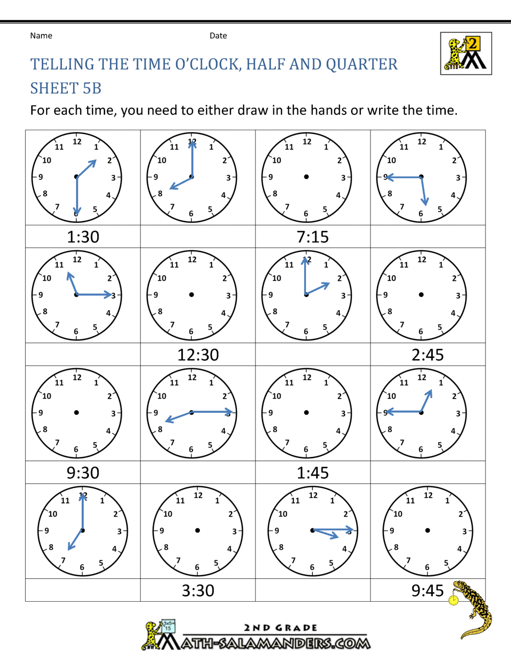 Clock Worksheets to 1 minute Telling time worksheets