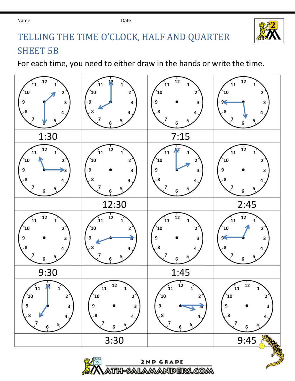 worksheet time time worksheet half  quarter half telling the oclock time hour 5b