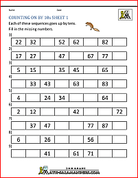 count by tens worksheets image