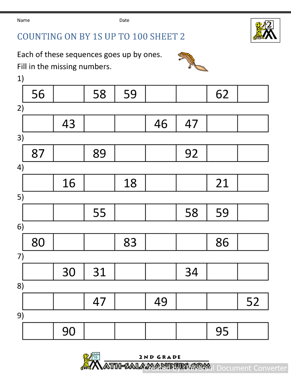 free counting worksheets counting by 1s