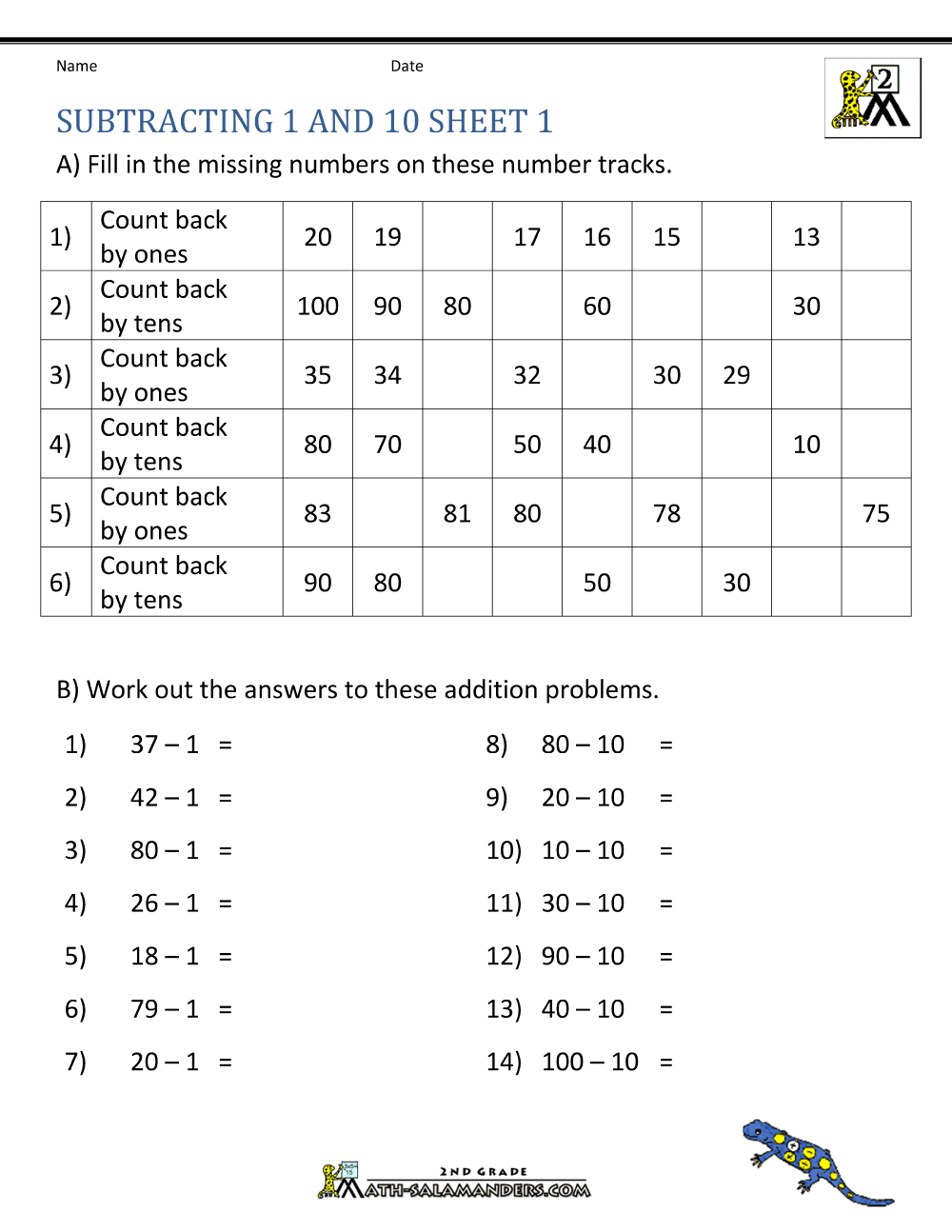 2nd Grade Subtraction Worksheets