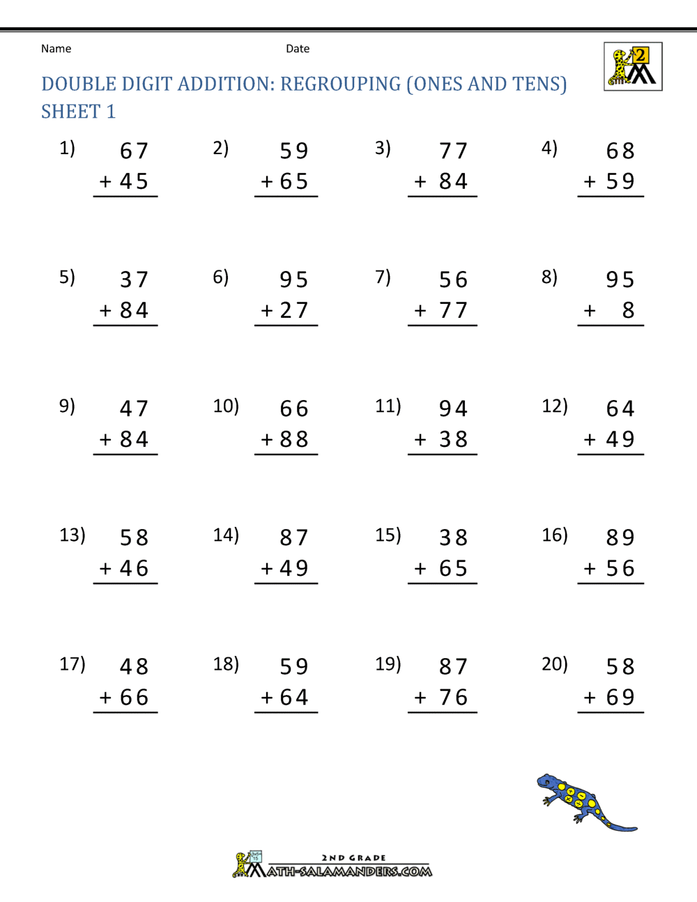 Free Printable Two Digit Addition With Regrouping Worksheets 