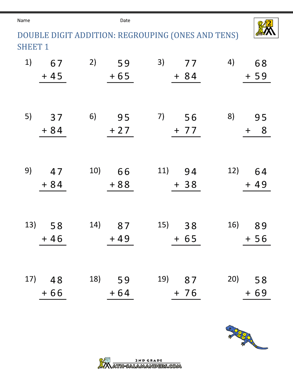 Double Digit Addition With Regrouping