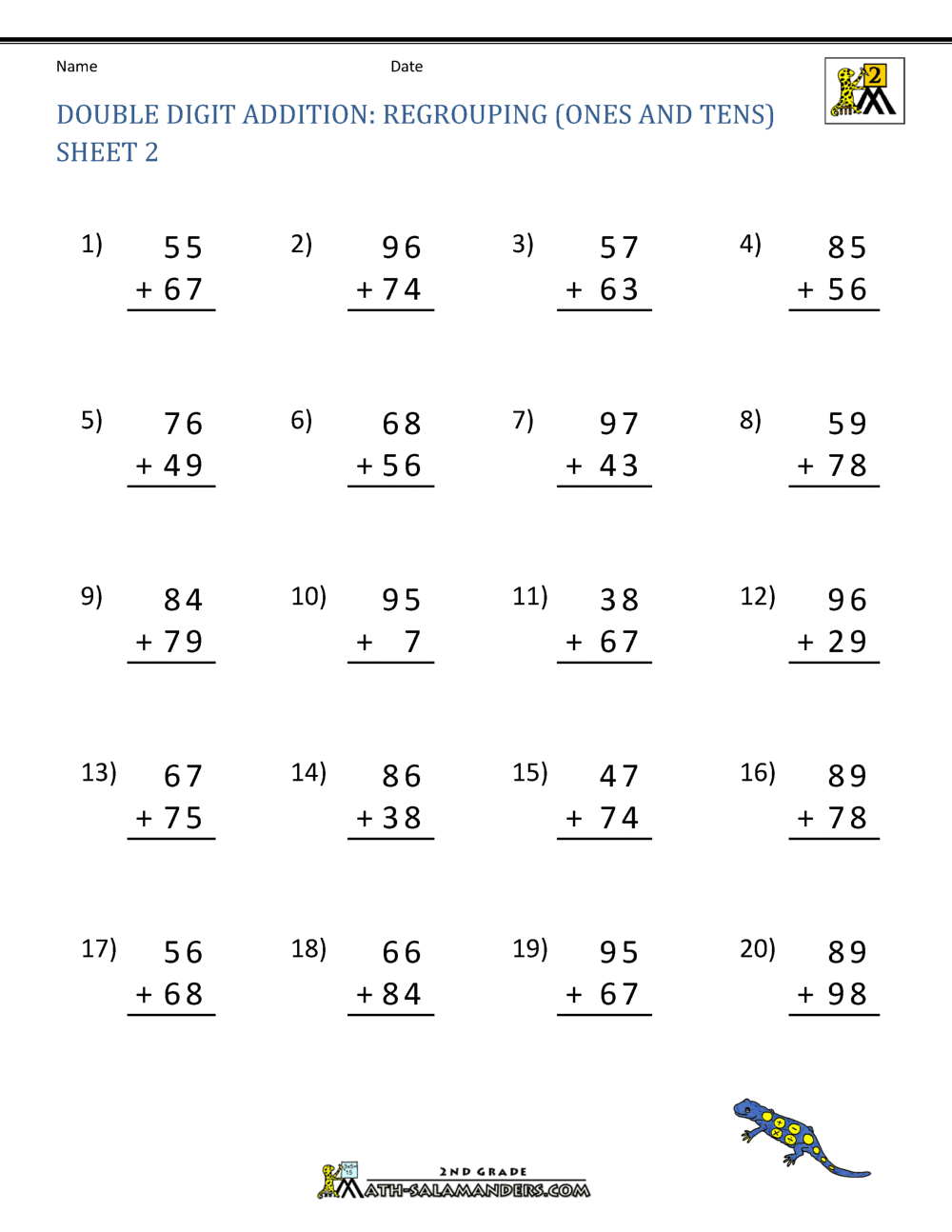 Double Digit Addition With Regrouping