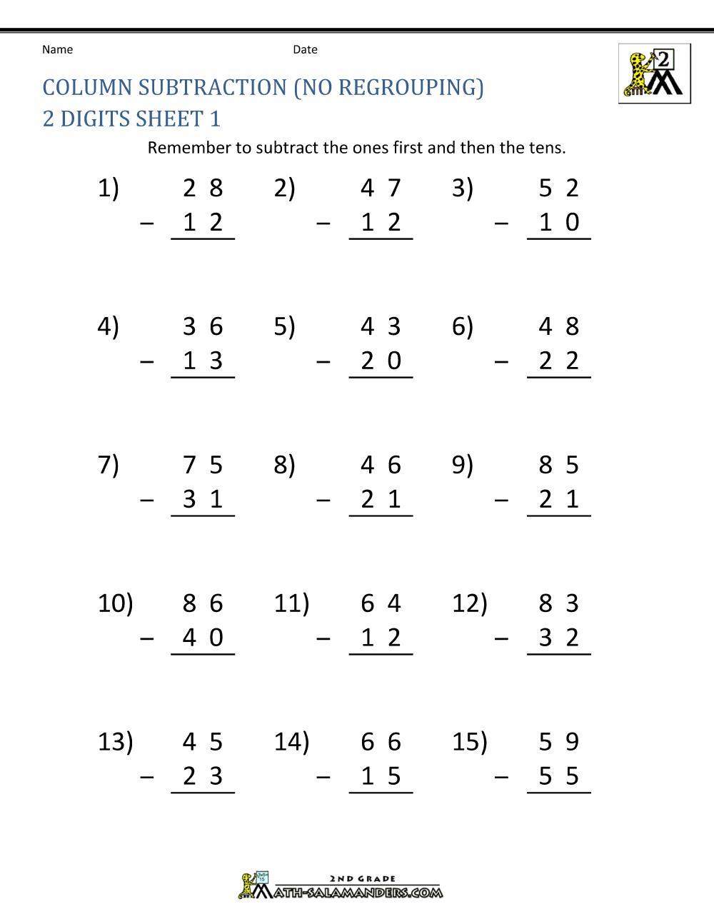 Subtraction Worksheets For Grade 1 Regrouping