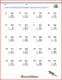 2 digit subtraction without regrouping worksheets