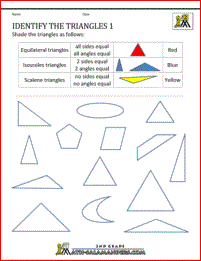 2d shapes worksheets identify the triangles 1