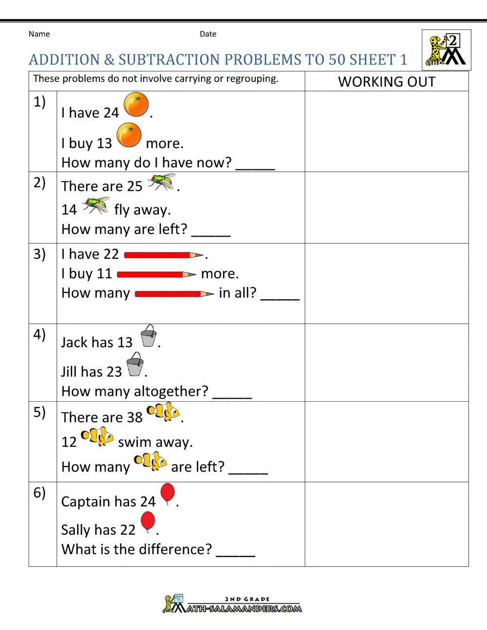 addition and subtraction math worksheets for 2nd grade