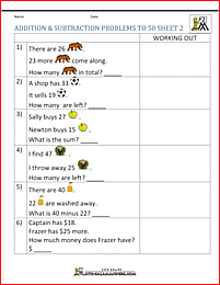 2nd grade addition and subtraction word problems to 50 2