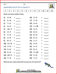 2nd grade addition facts to 12 1