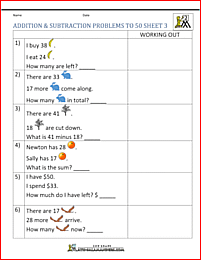 2nd grade addition subtraction word problems to 50 3