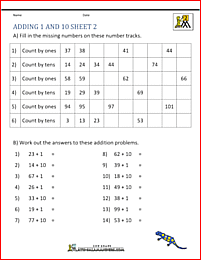 2nd grade addition worksheets adding 1 and 10 2
