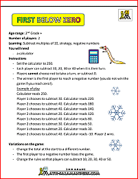 2nd grade math games first below zero